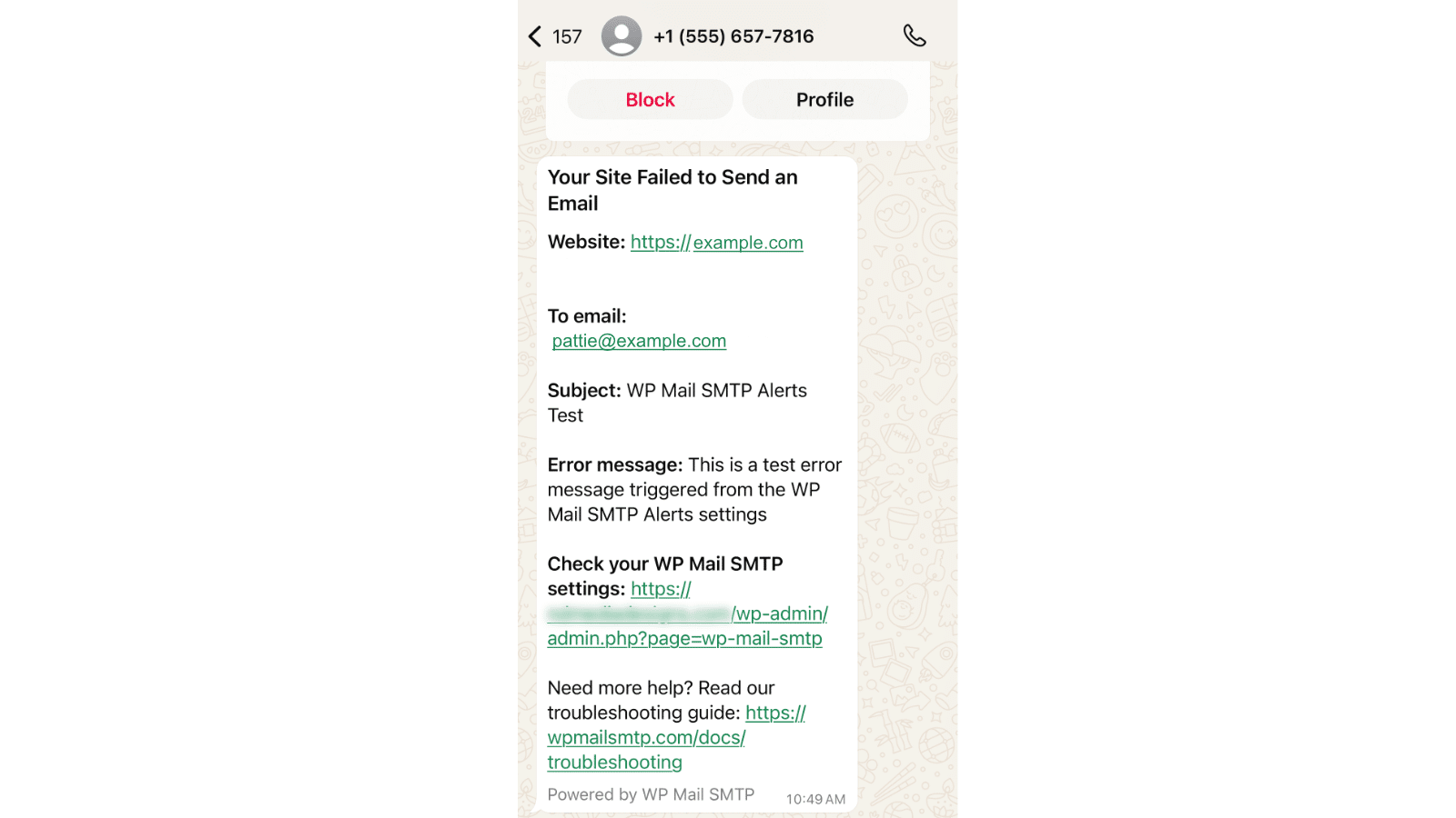 WhatsApp alert example