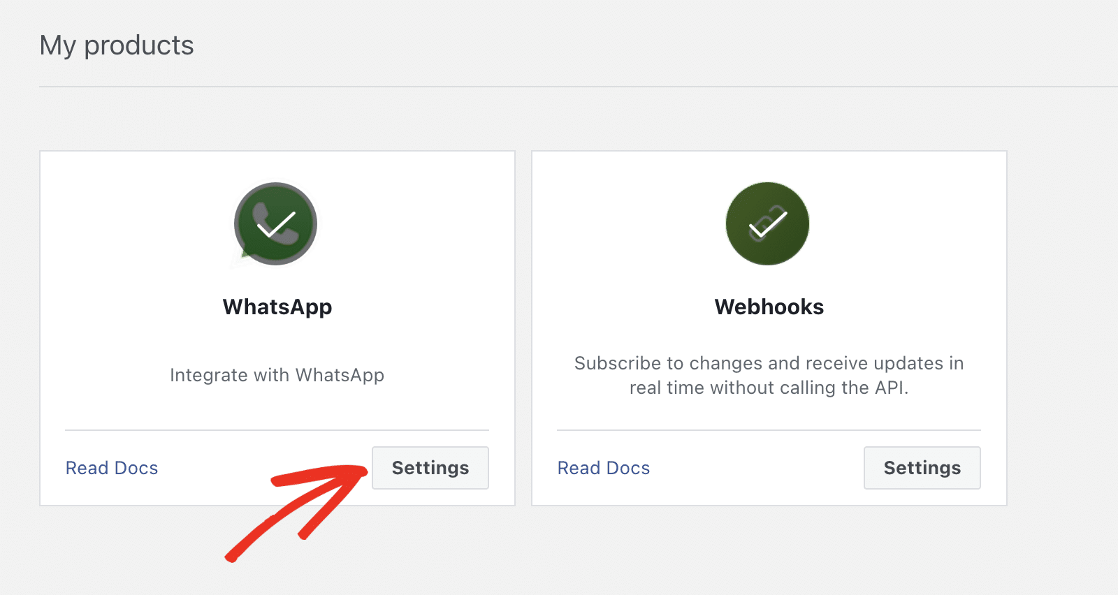 WhatsApp API settings