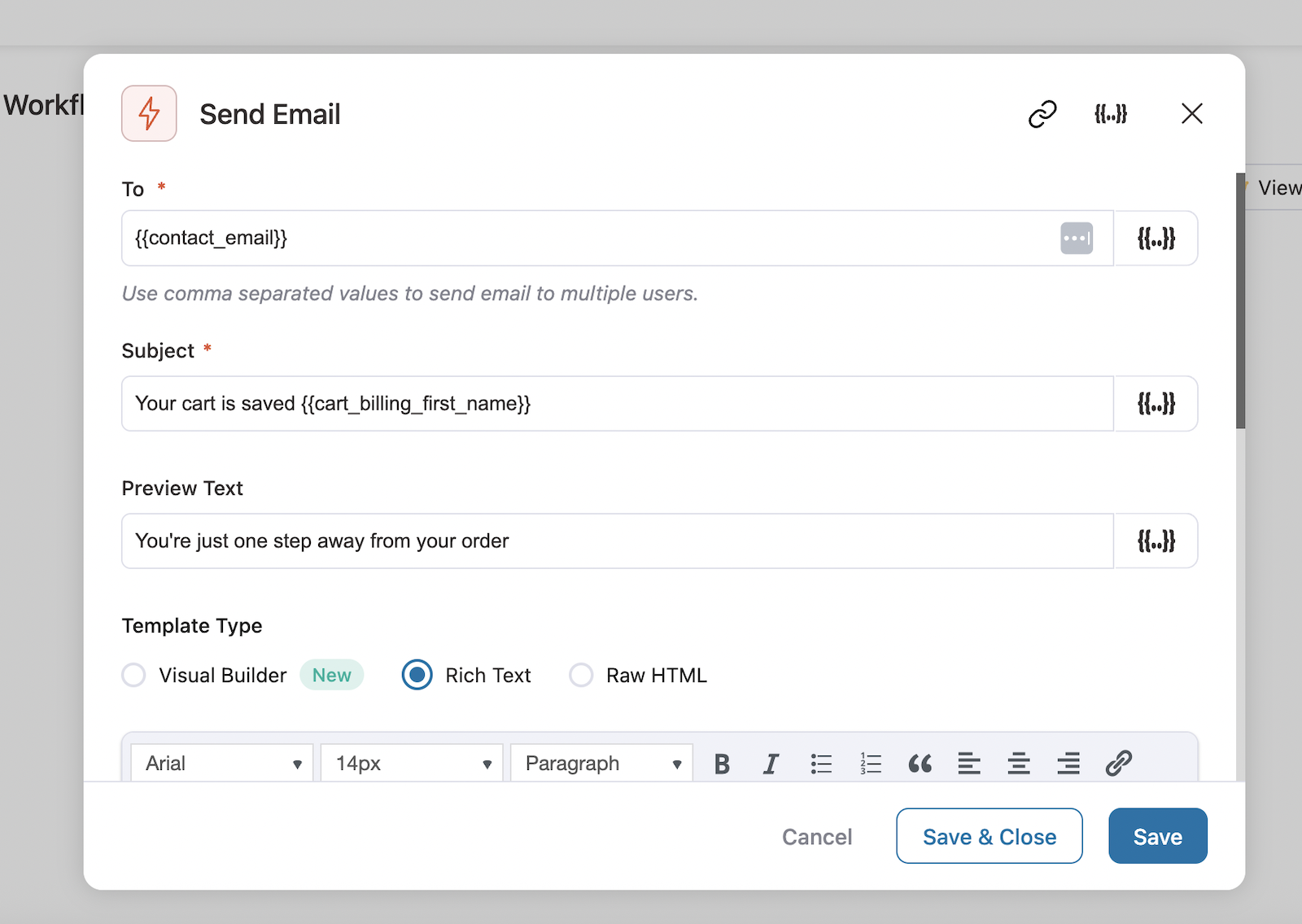 Edit abandoned cart email