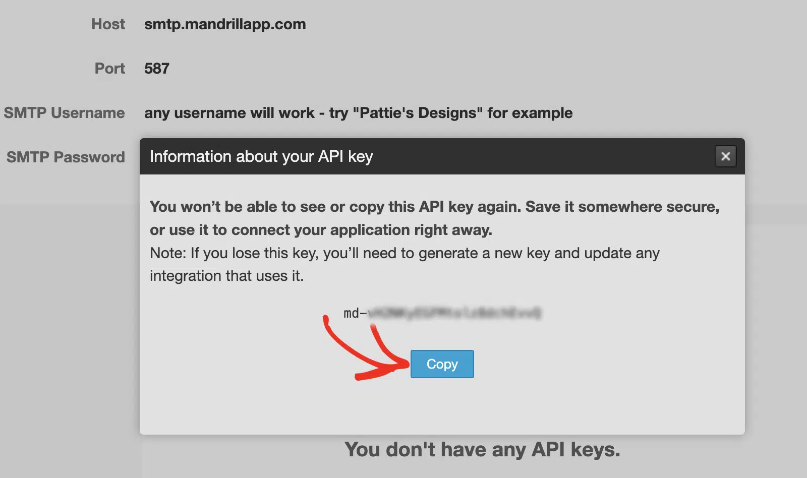 Copy Mandrill API key