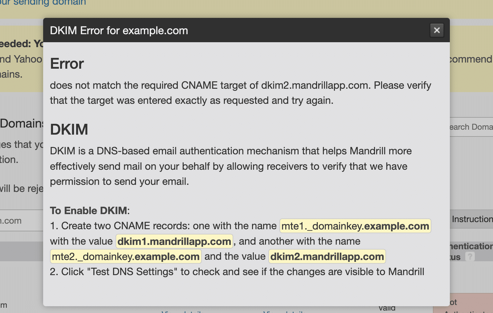Registros DKIM fornecidos pela Mandrill