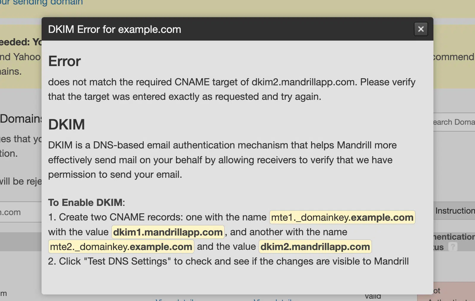 DKIM records provided by Mandrill