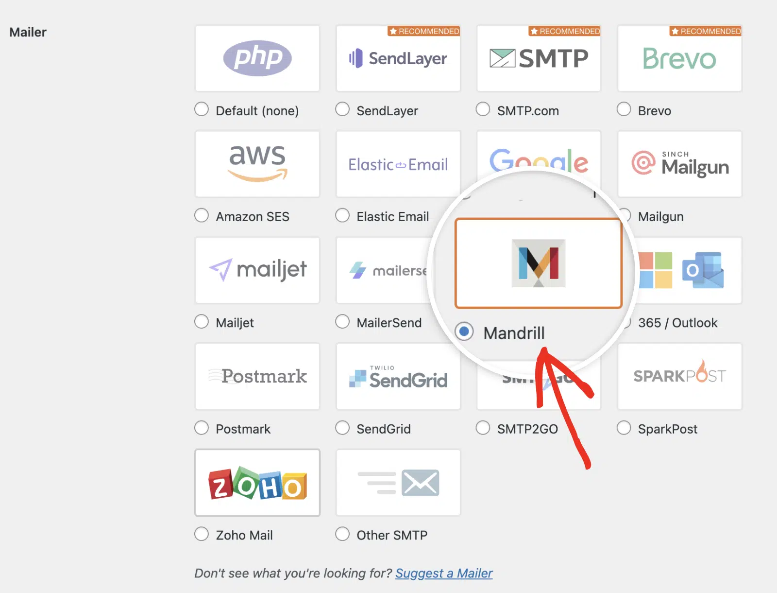 Select Mandrill mailer in WP Mail SMTP