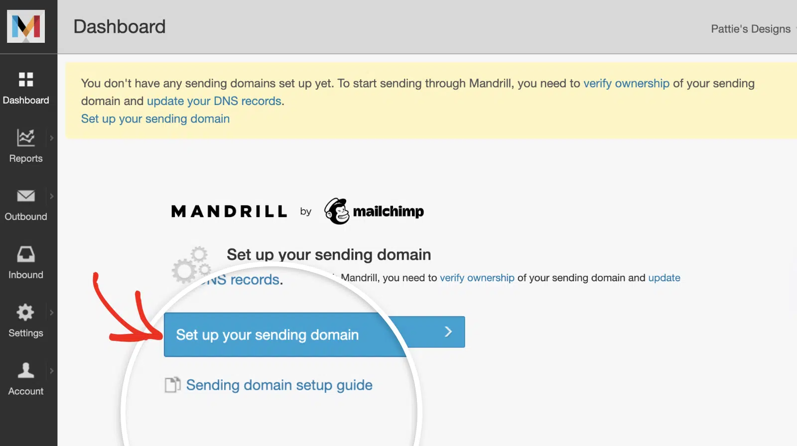 Set up your sending domain button in Mandrill