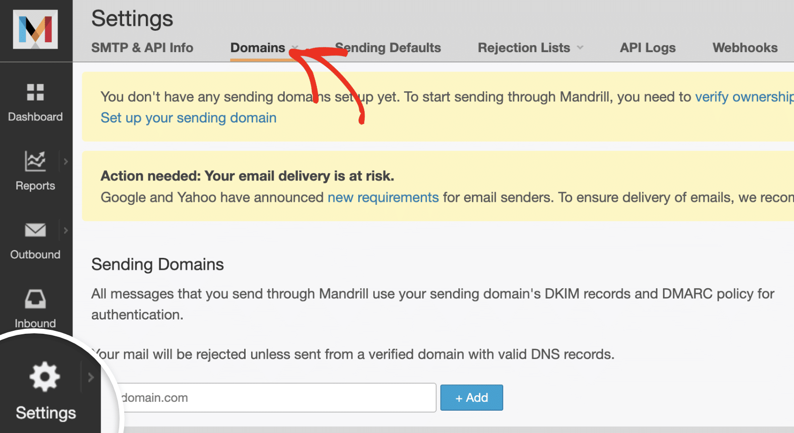 Guia Mandrill Settings Domains (Domínios)