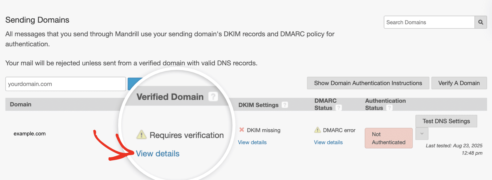 Registro de verificação de domínio