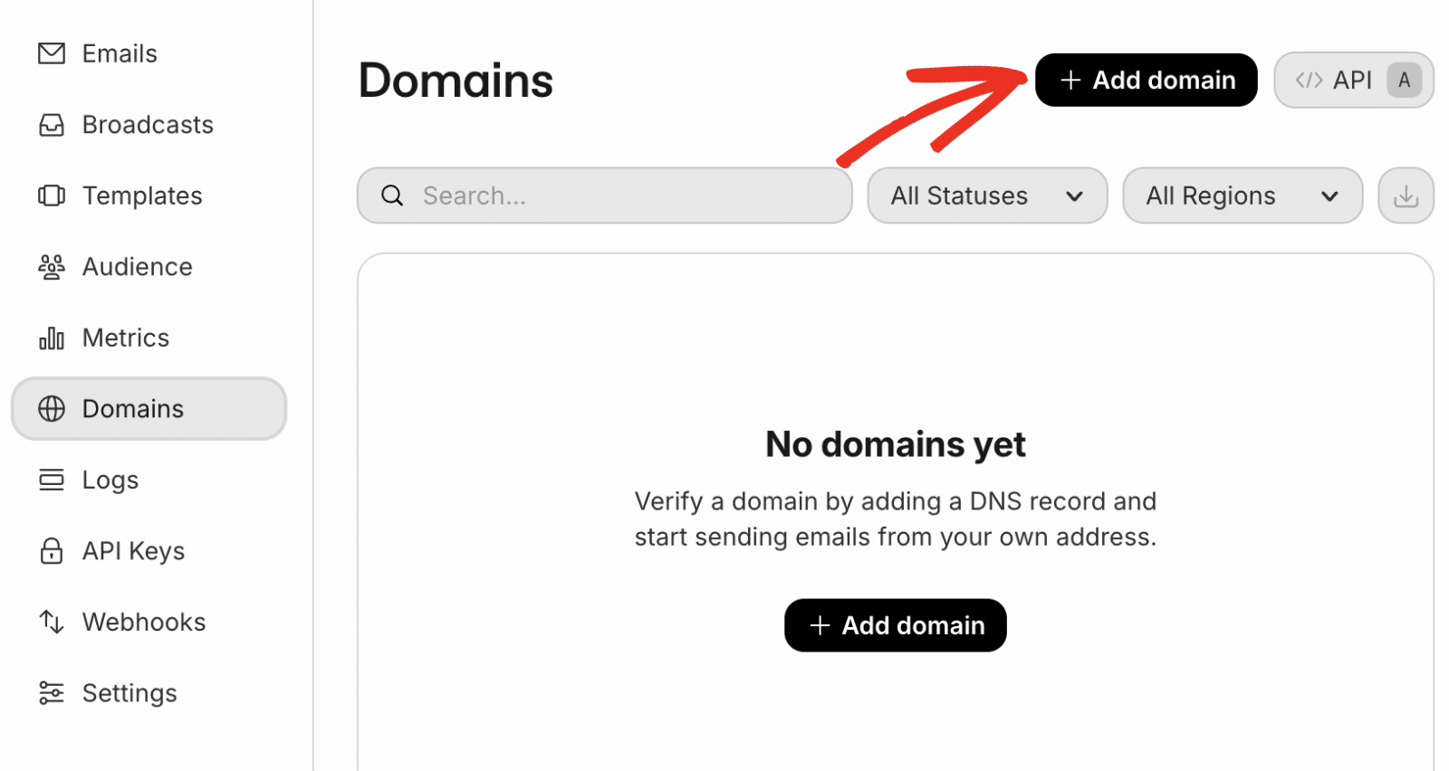 Cliquez sur le bouton Ajouter un domaine