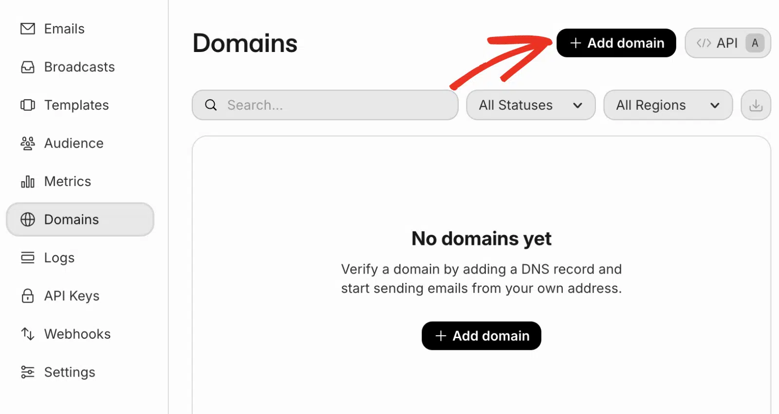 Click the Add domain button