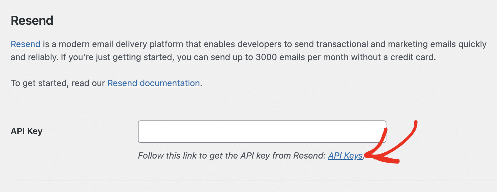 Cliquez sur le lien Clés API