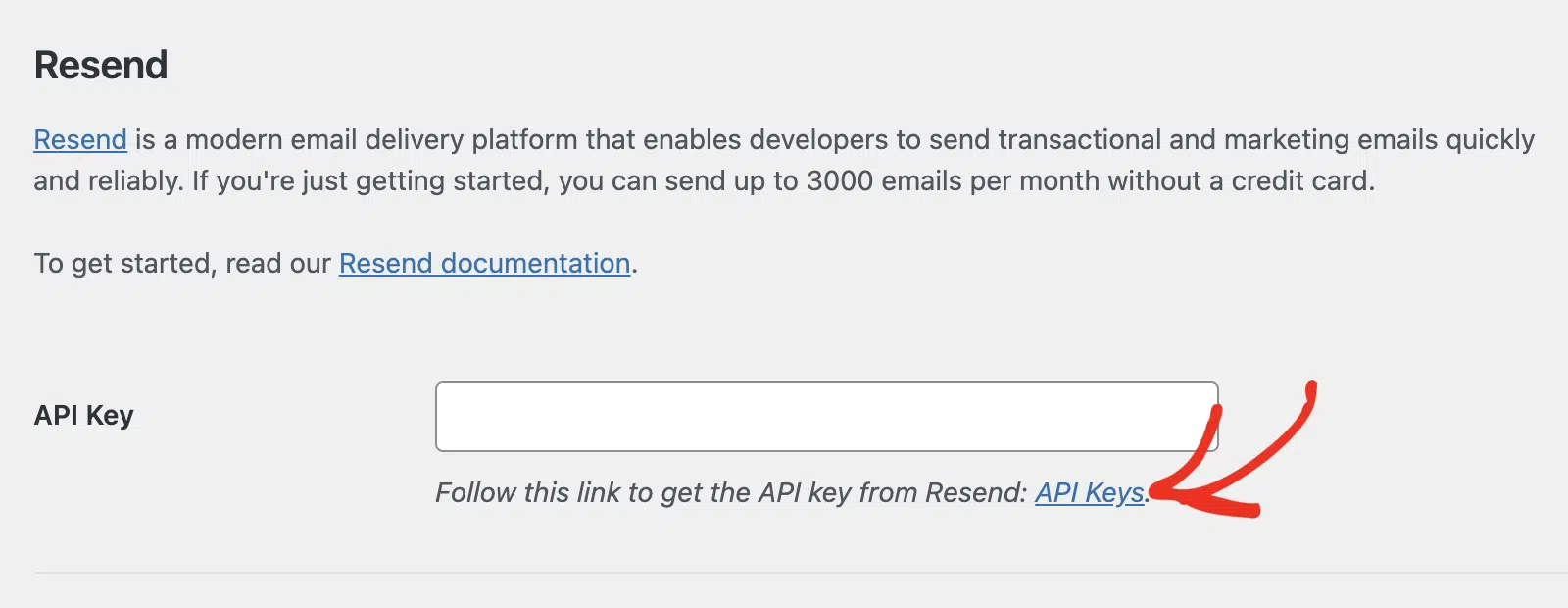 Click the API Keys link
