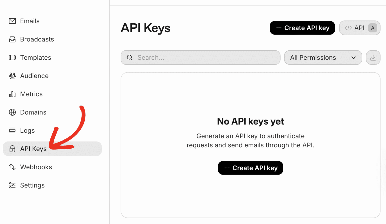 Naviguer vers les clés API