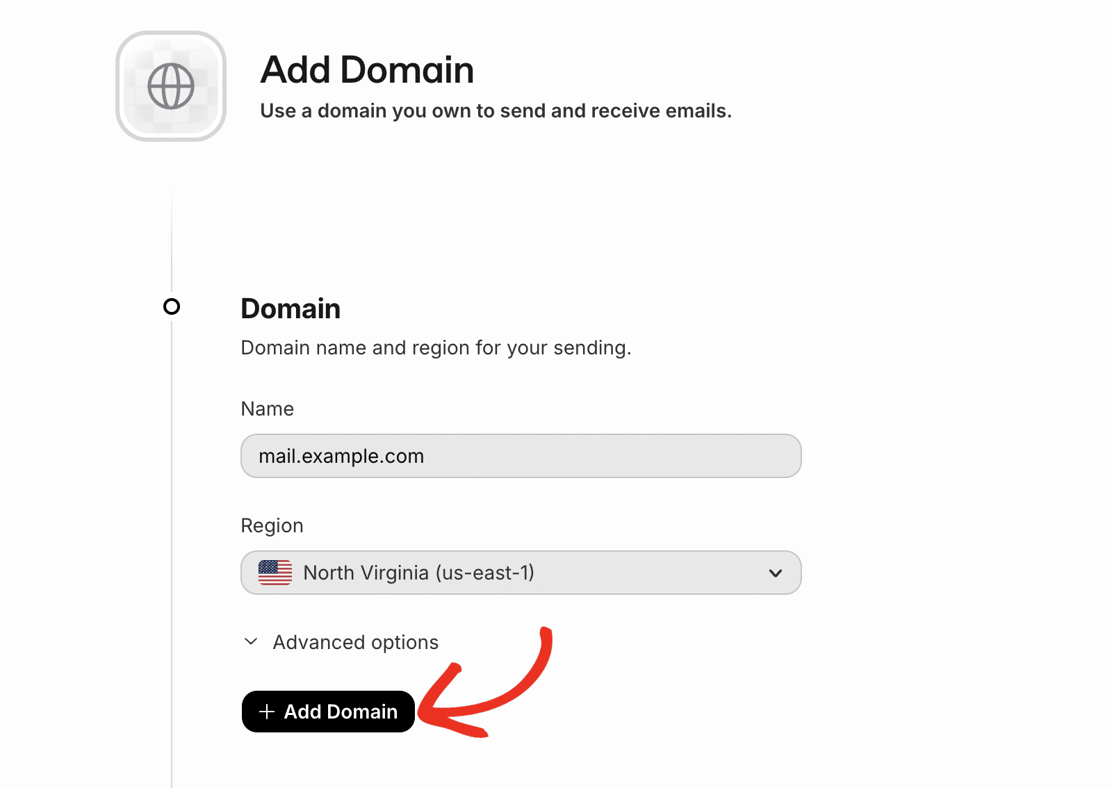 Cliquez sur le bouton Ajouter un domaine