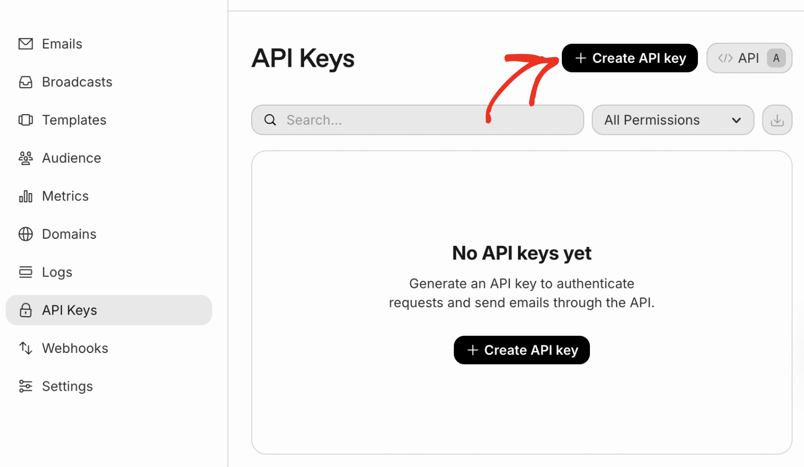 Cliquez sur le bouton Créer une clé API