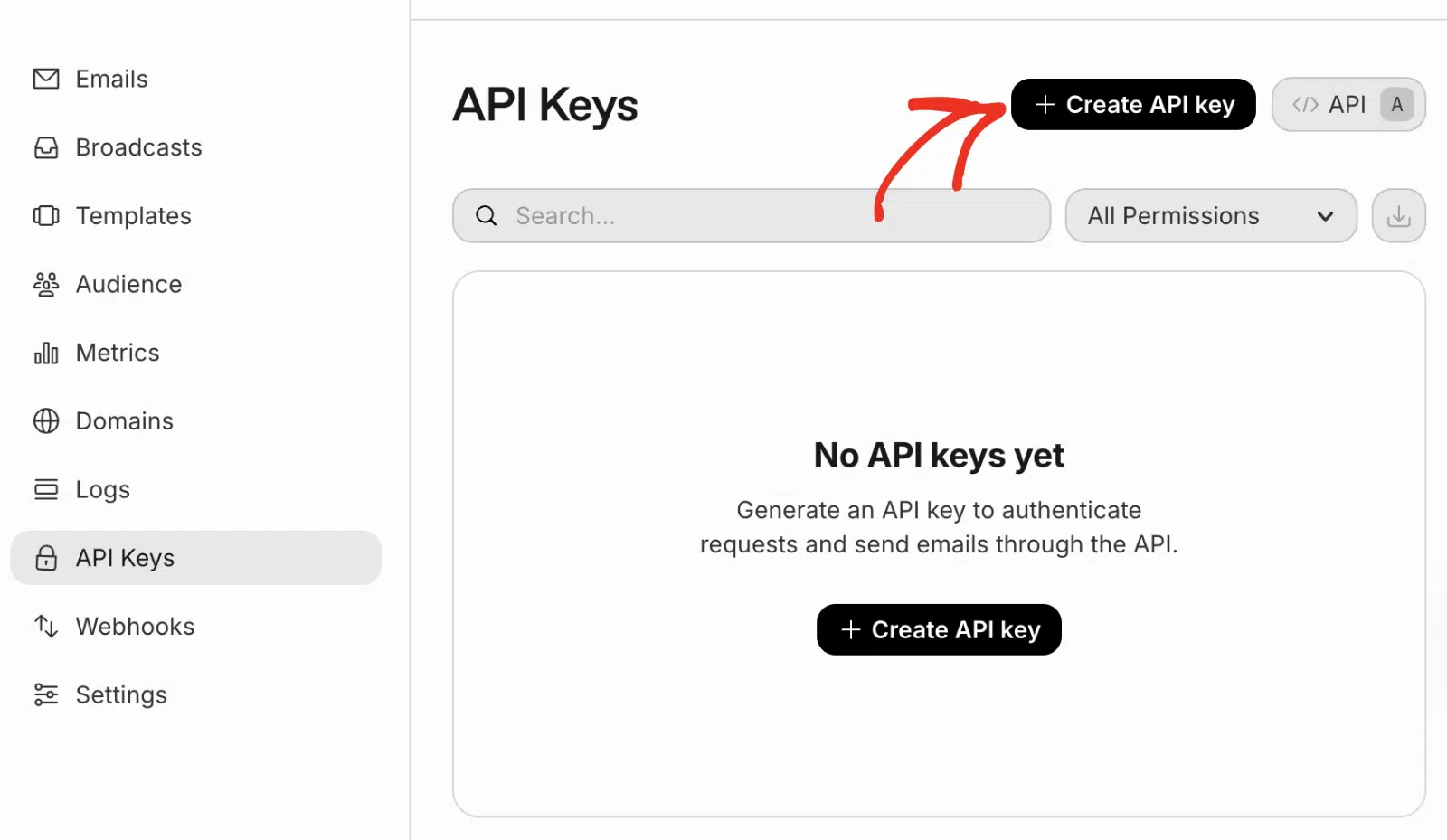 Click the Create API key button