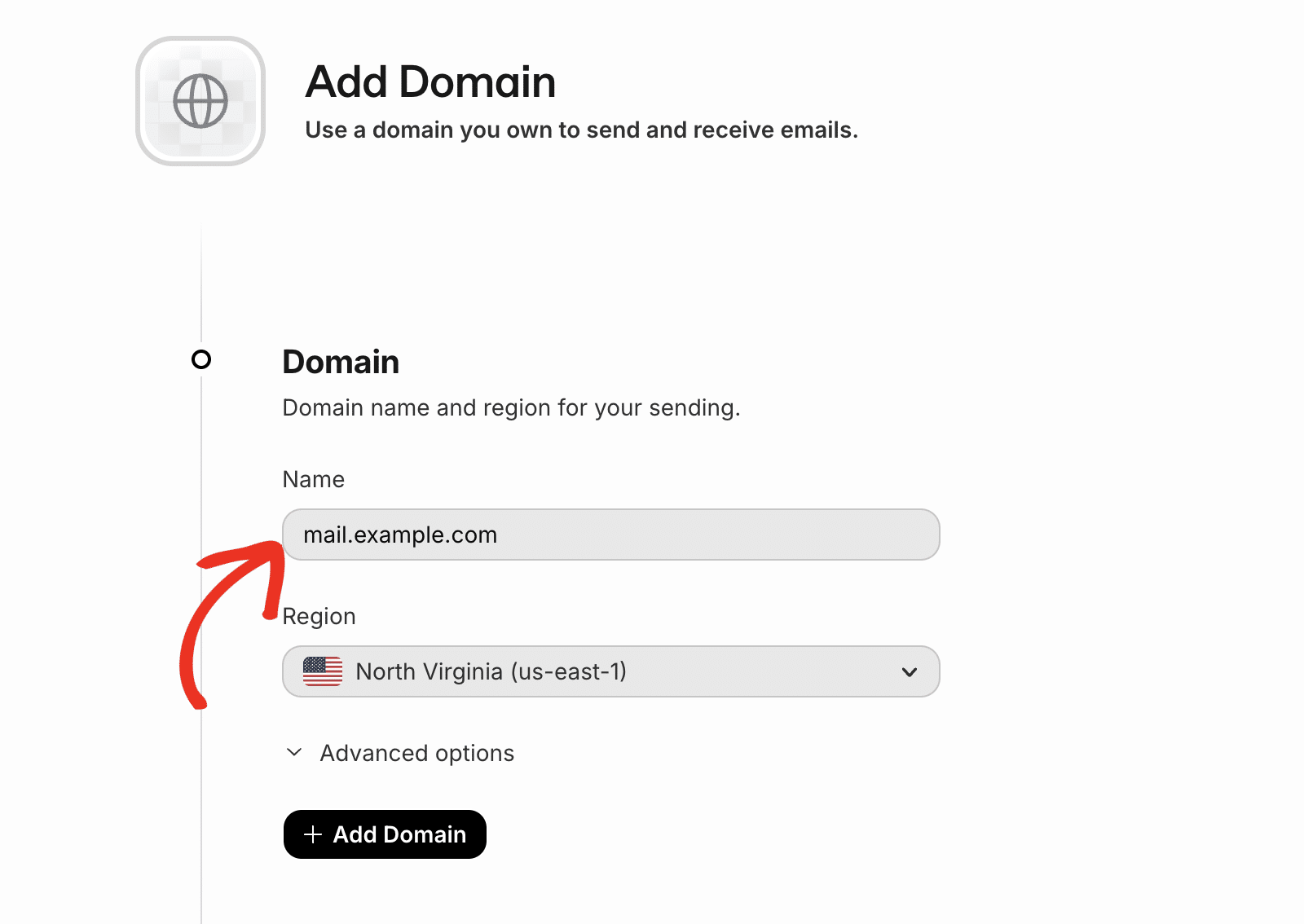 Saisir le nom de domaine