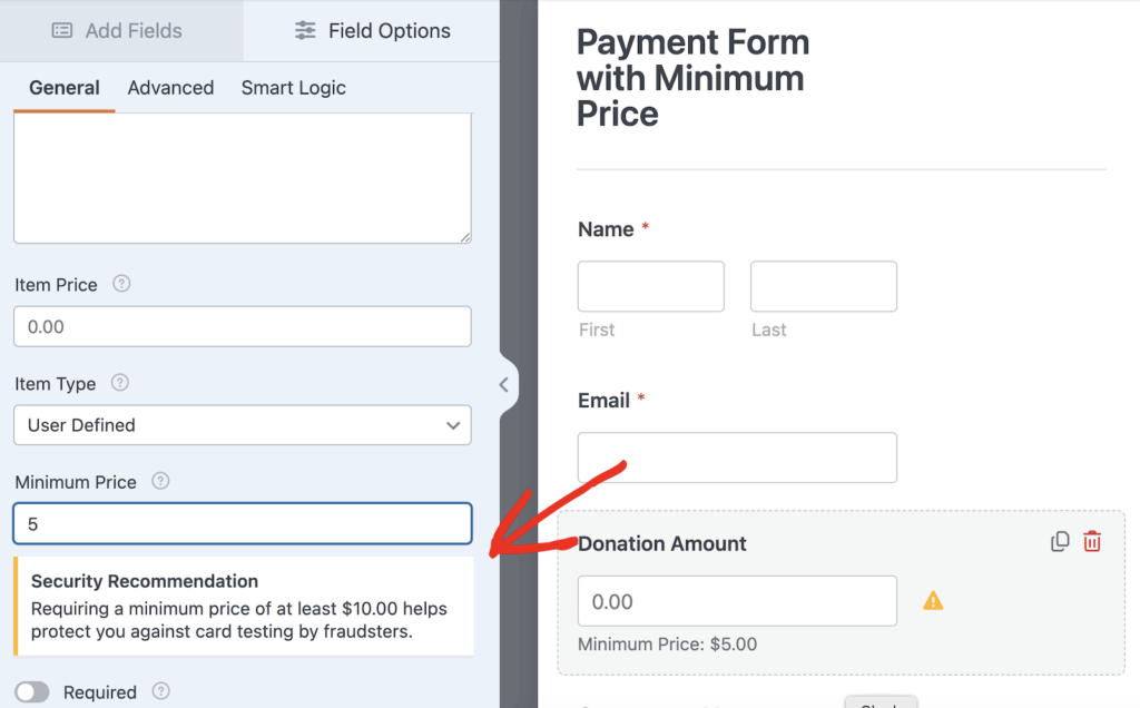Zahlschein mit Mindestpreis