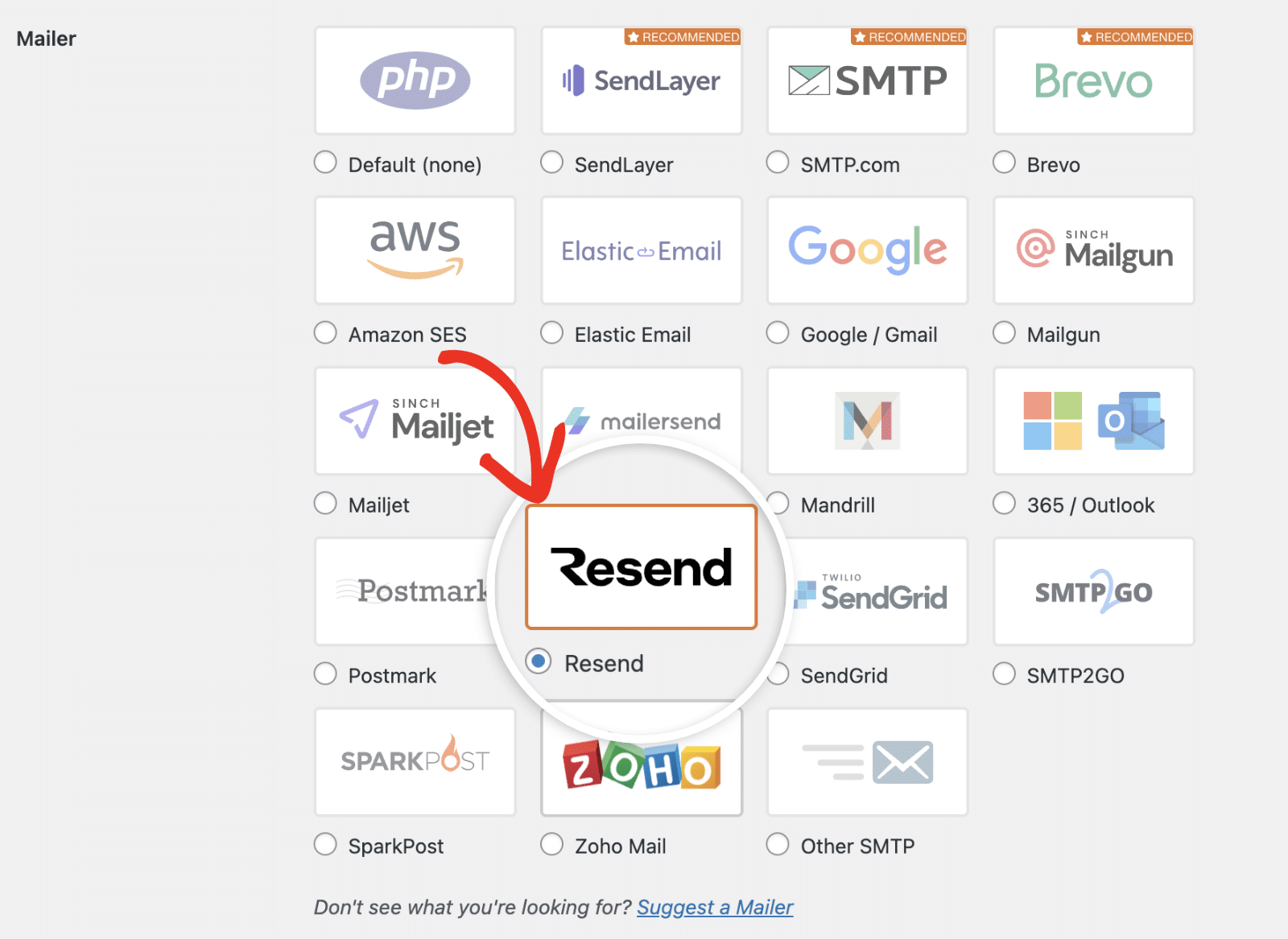 Sélectionner Renvoyer le mailer