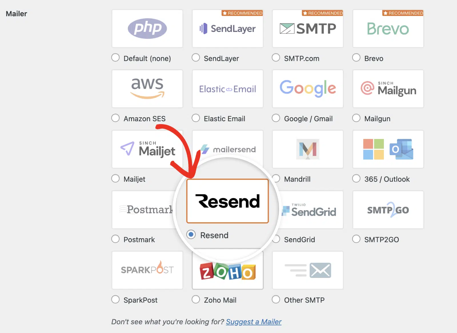 Select Resend mailer