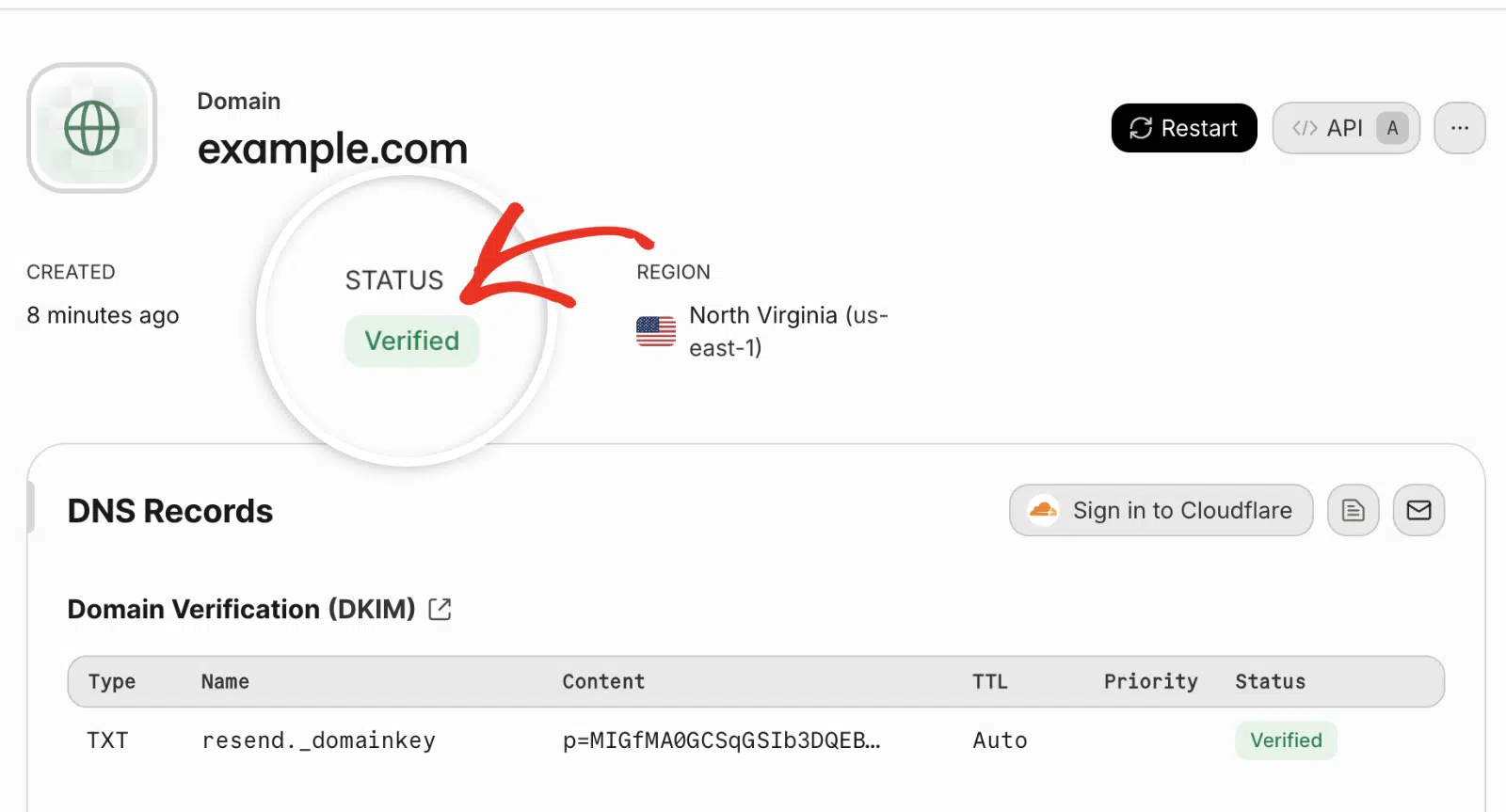 Domain verification successful