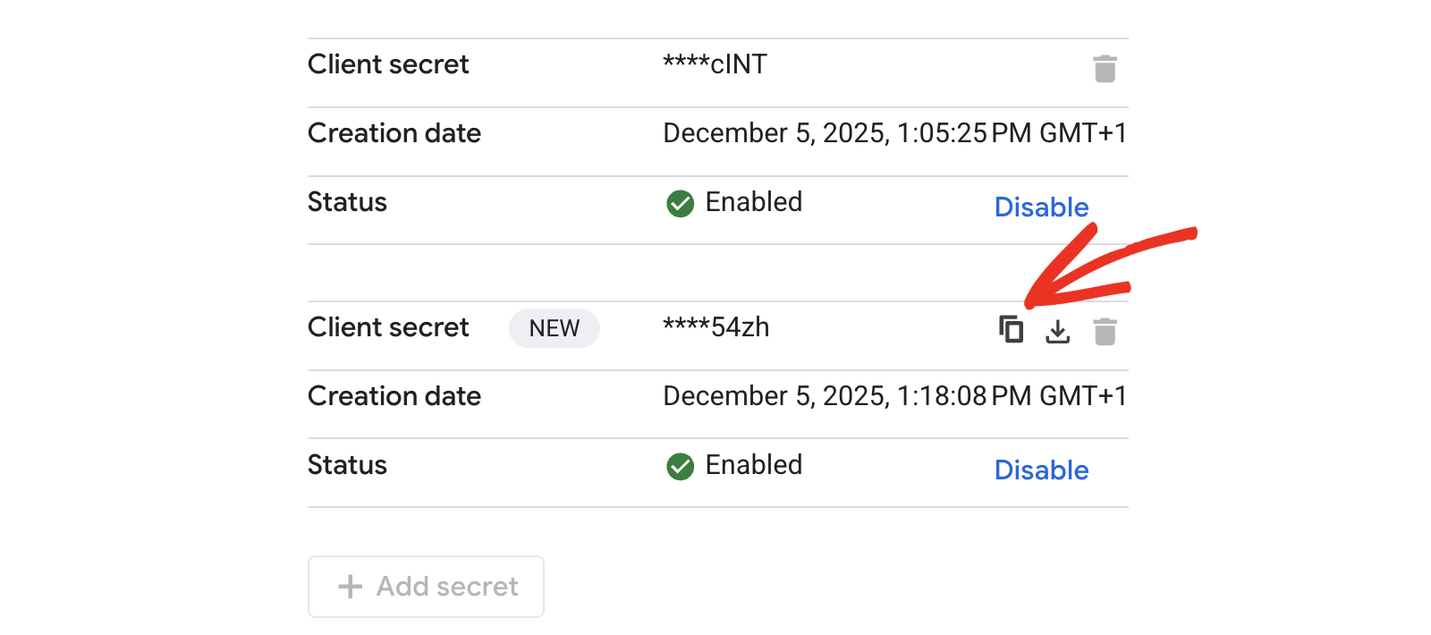 Copiar segredo do cliente