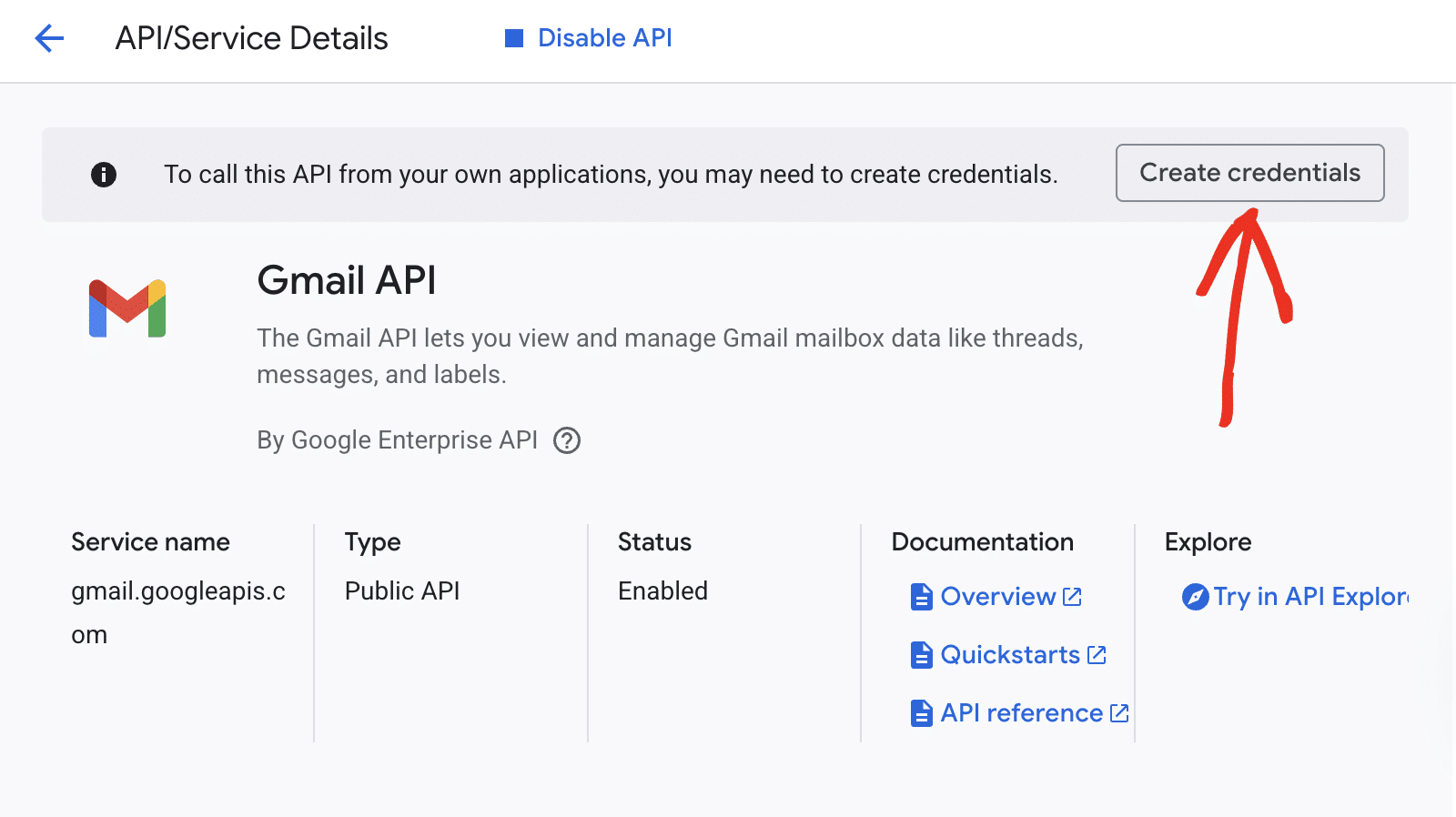 Creating credentials for the Gmail API Criação de credenciais para a API do Gmail