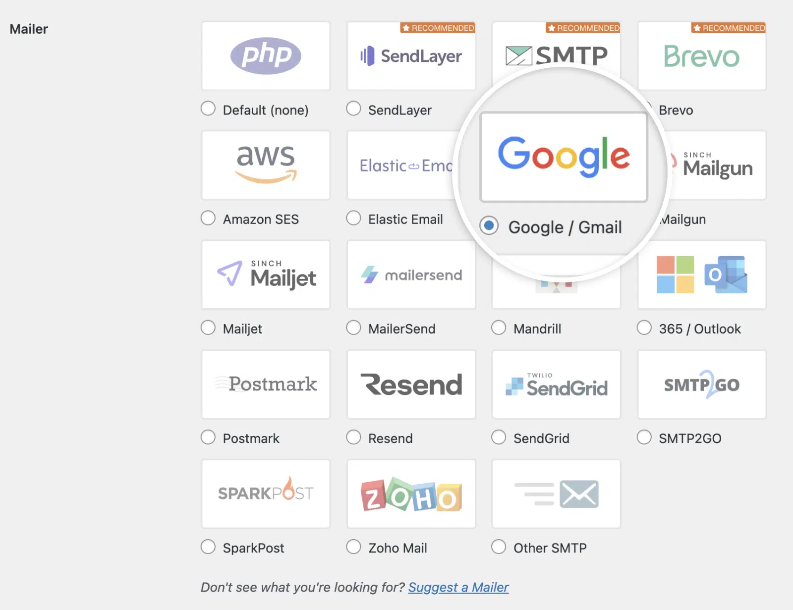 Googleメーラーを選択
