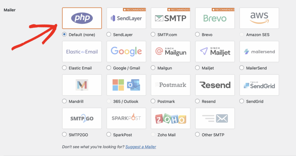 Nenhum remetente selecionado