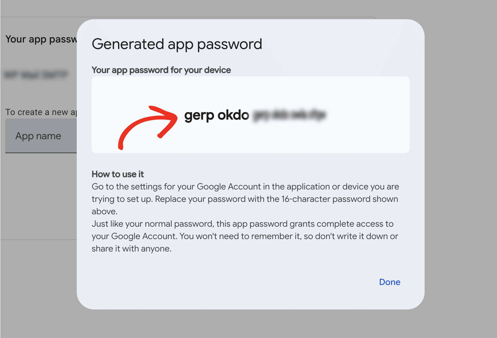 Generiertes App-Passwort