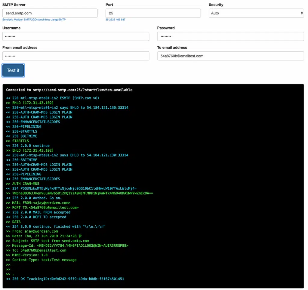 Succès du test SMTP GMass