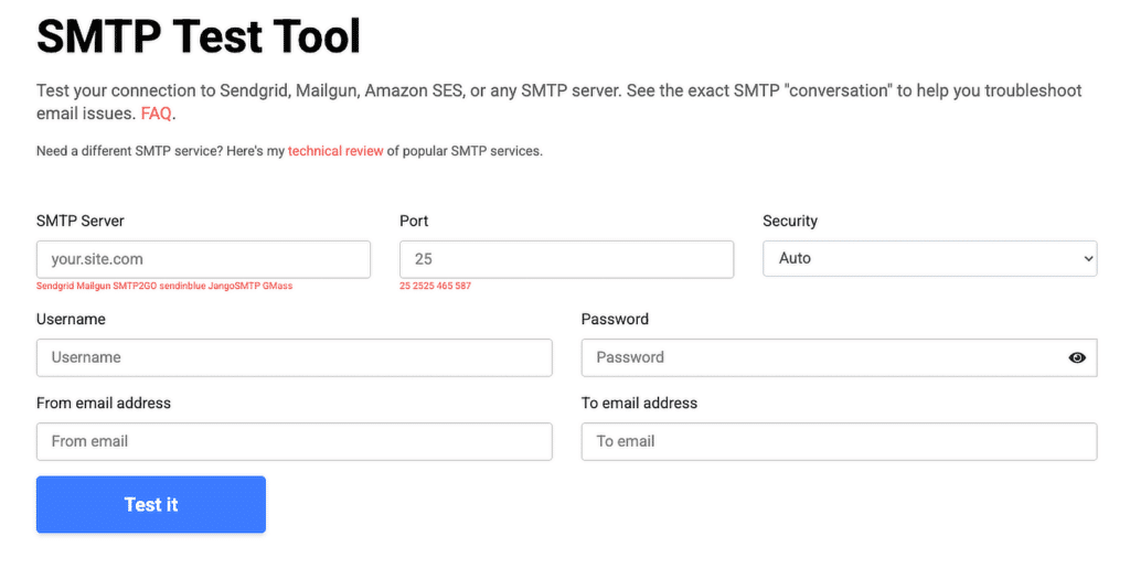 herramienta de prueba de SMTP en línea