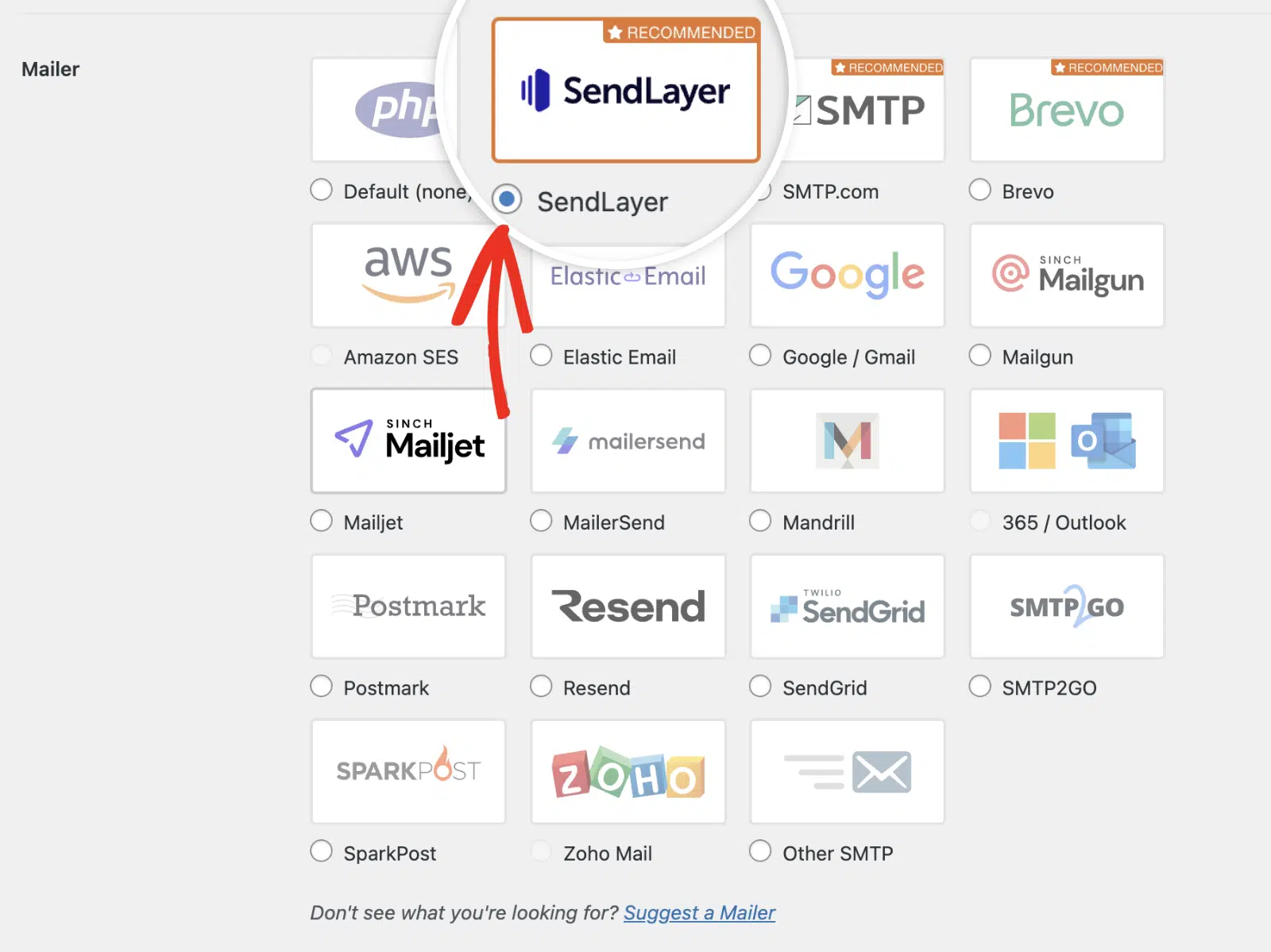 Select SendLayer mailer