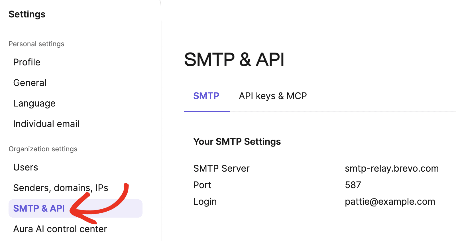 Impostazioni SMTP e API