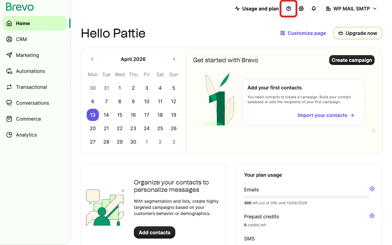 Clique no ícone de ajuda na barra superior direita