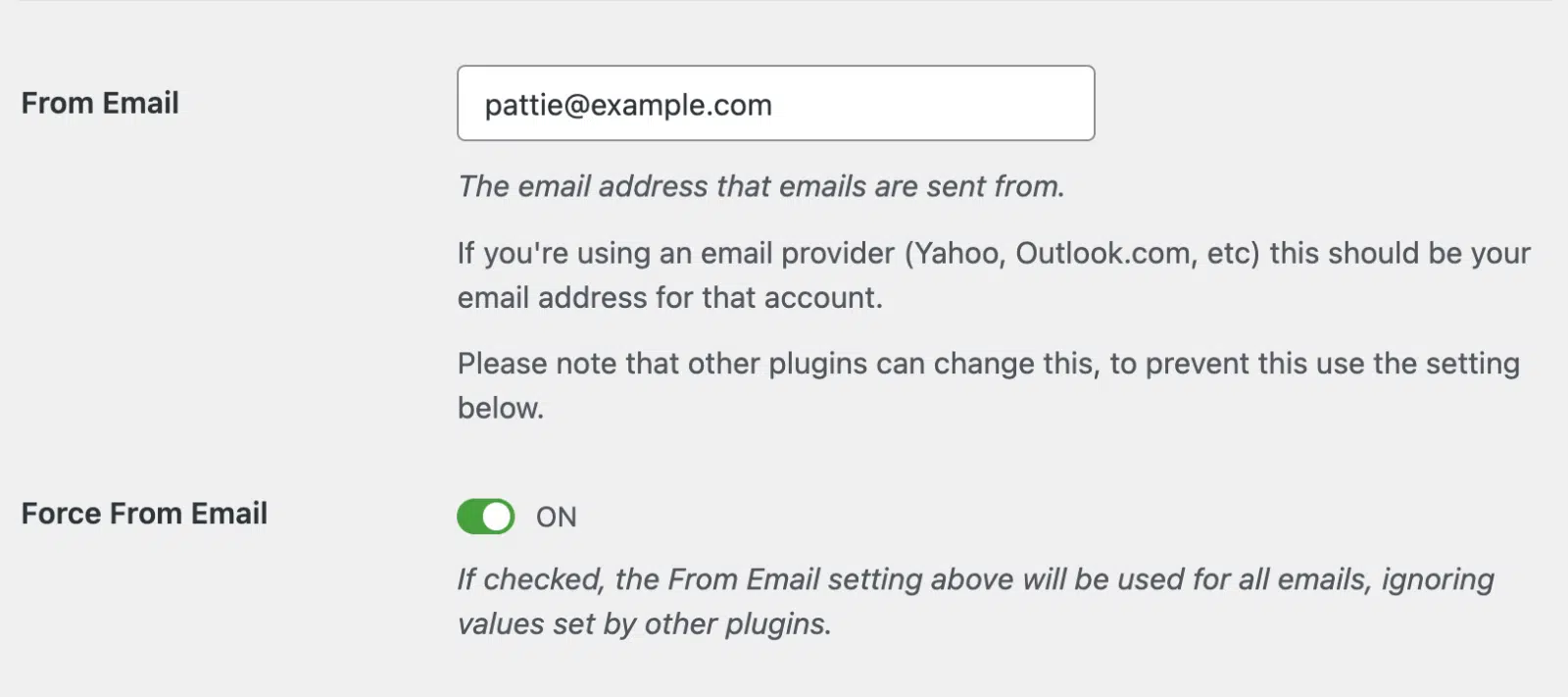WP Mail SMTP from email settings.