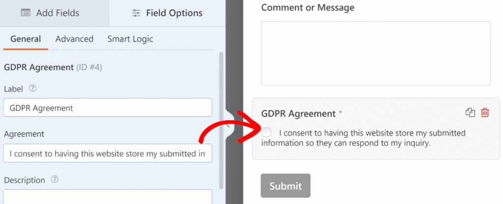 GDPR consent form in WPForms