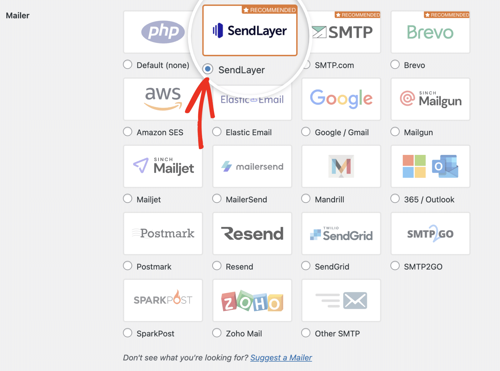 SendLayer メーラーを選択