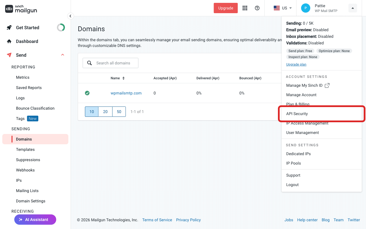 ドロップダウンメニューでAPIセキュリティをクリック