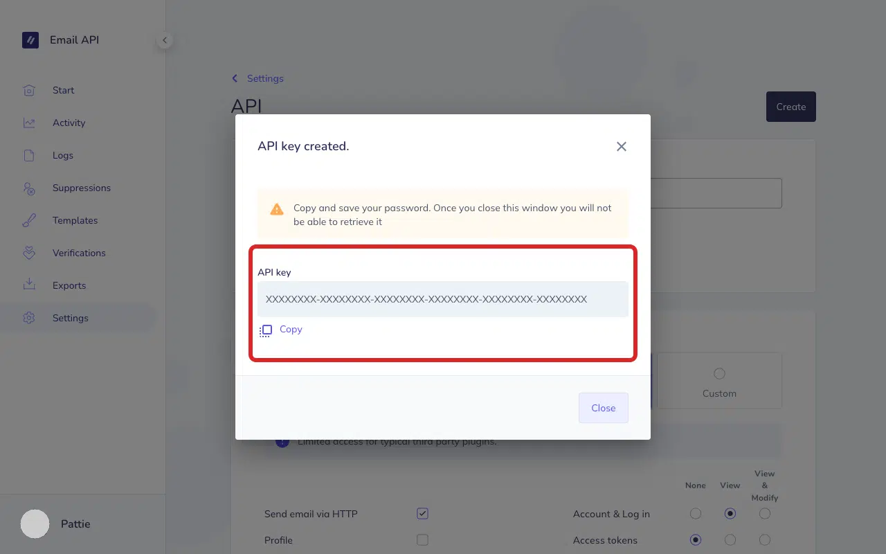 Copy the API key