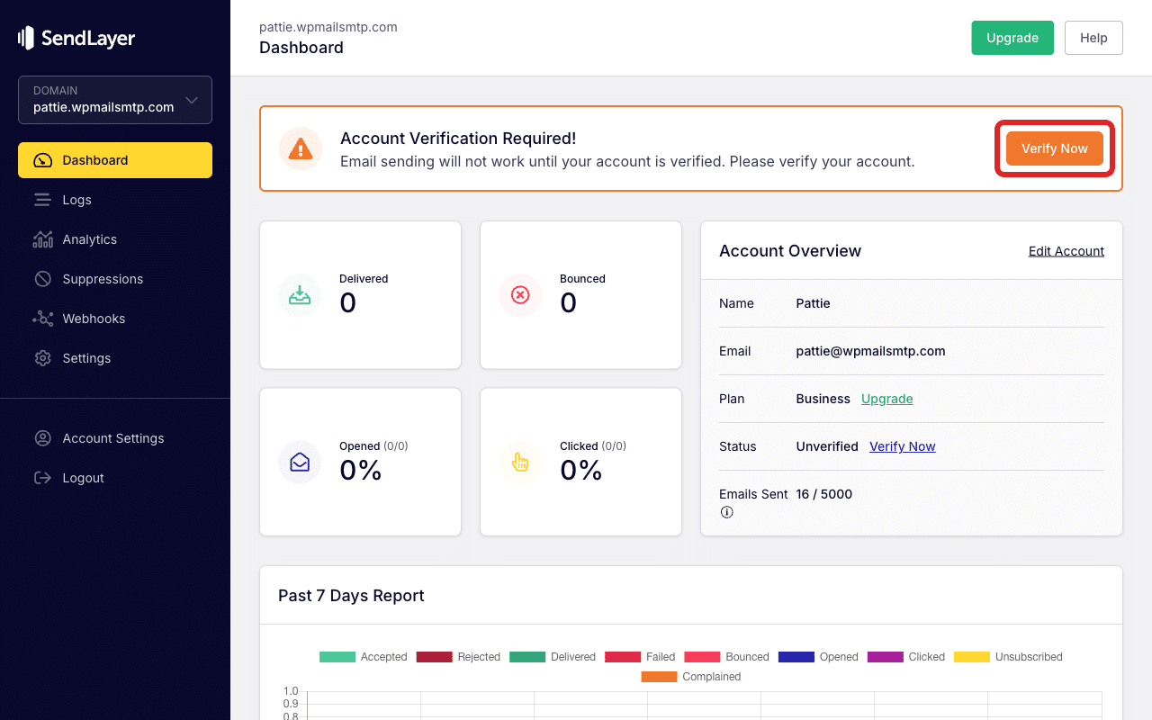 Clique em «Verificar agora» no SendLayer