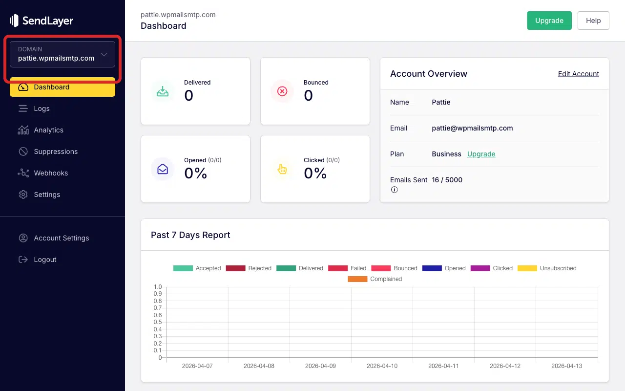 Click the domain switcher dropdown in the sidebar