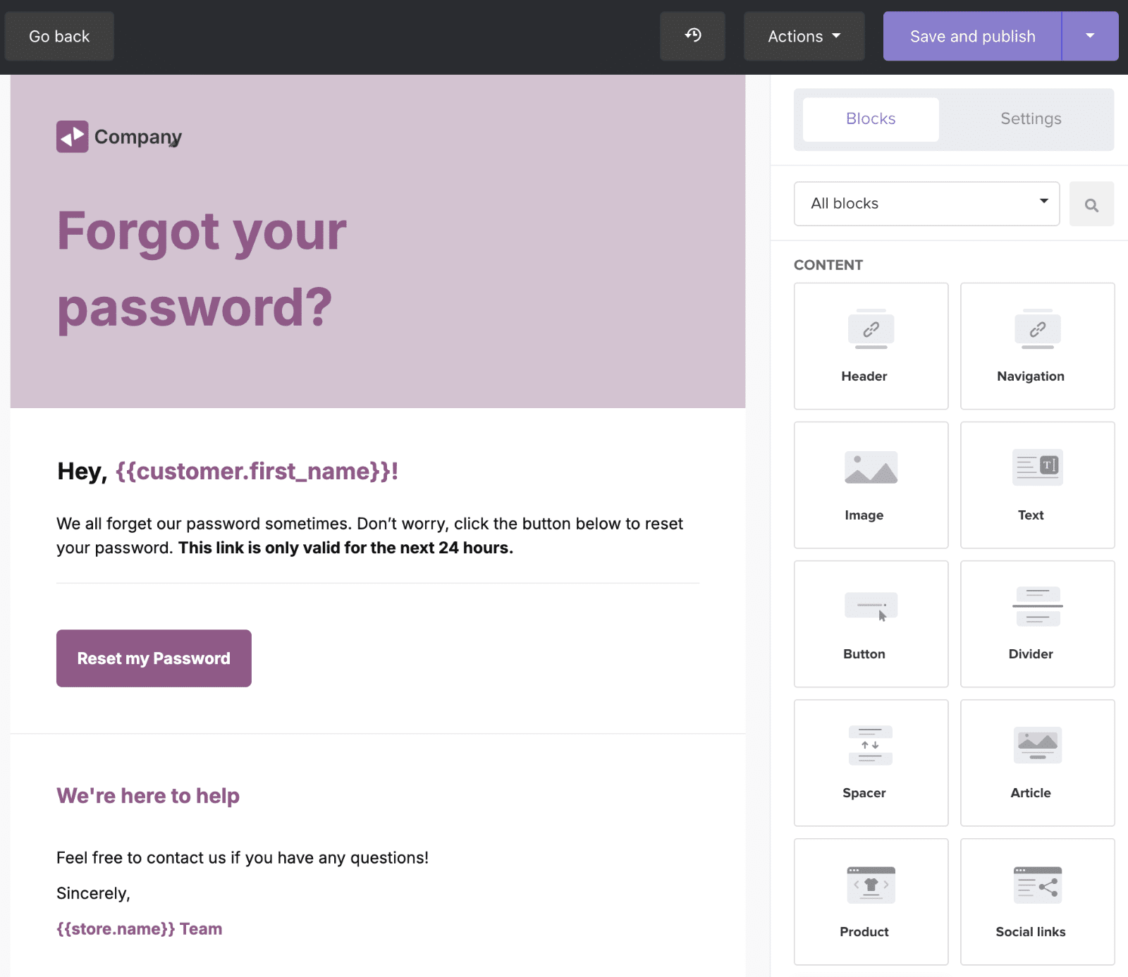 MailerSend drag-and-drop email template builder