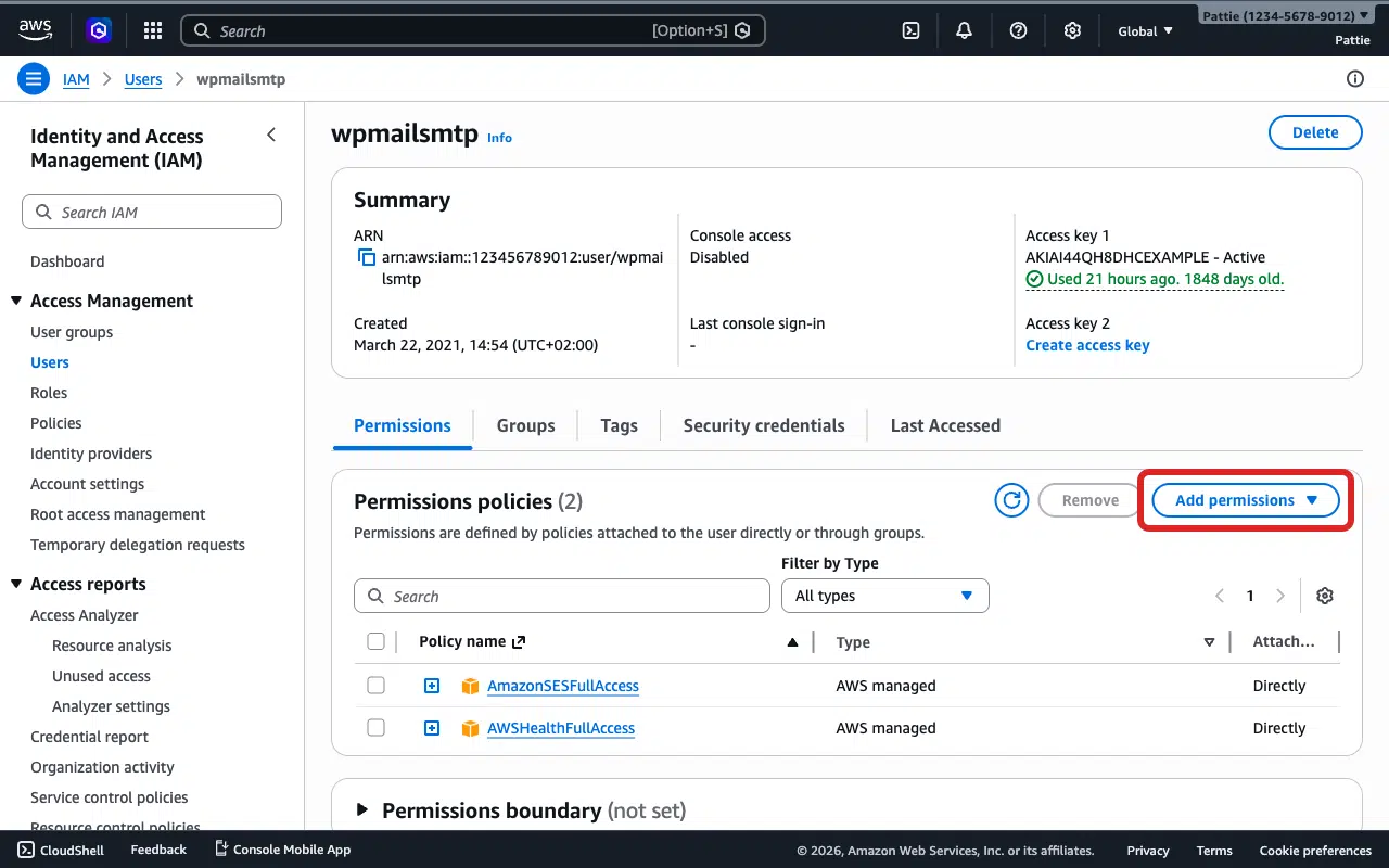 Add permissions dropdown button on the Permissions tab