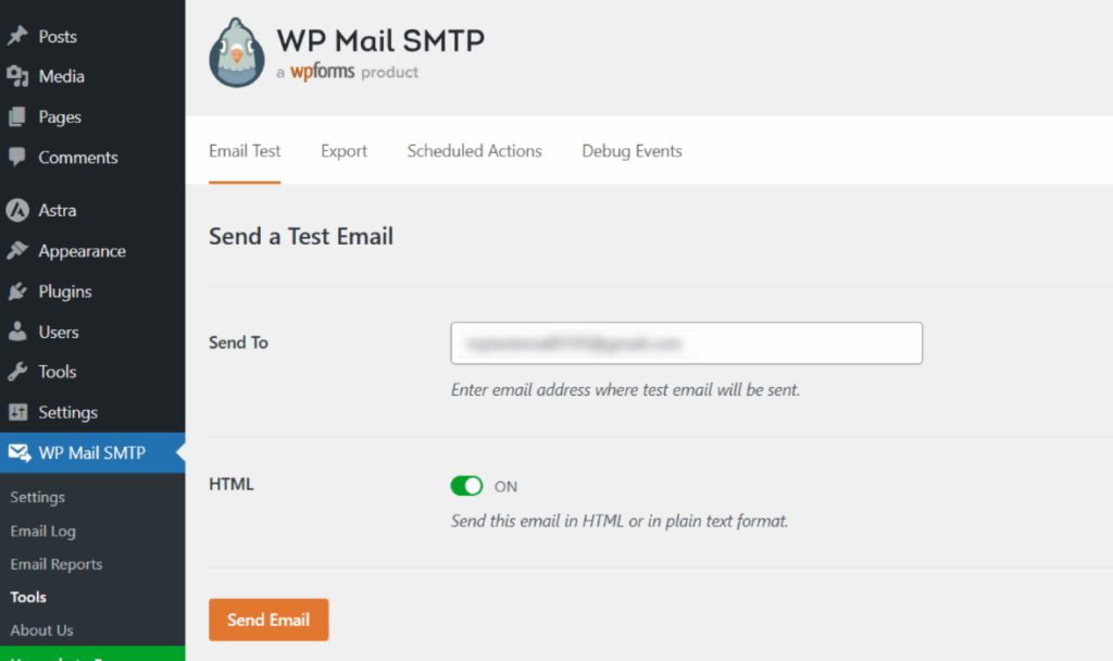 Send a test email from WP Mail SMTP