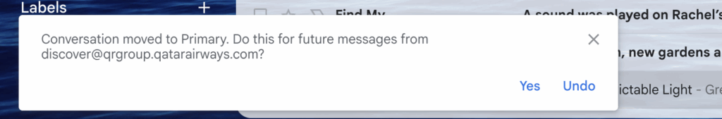 Move emails from promotions tab to primary tab in Gmail