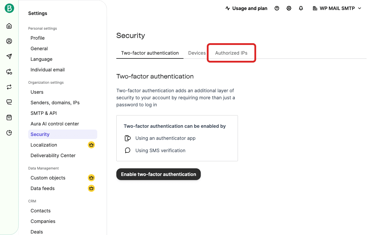 Klicken Sie auf die Registerkarte „Autorisierte IPs“