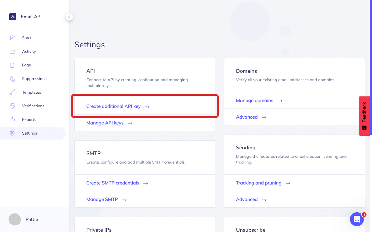 Haz clic en «Crear clave API adicional»