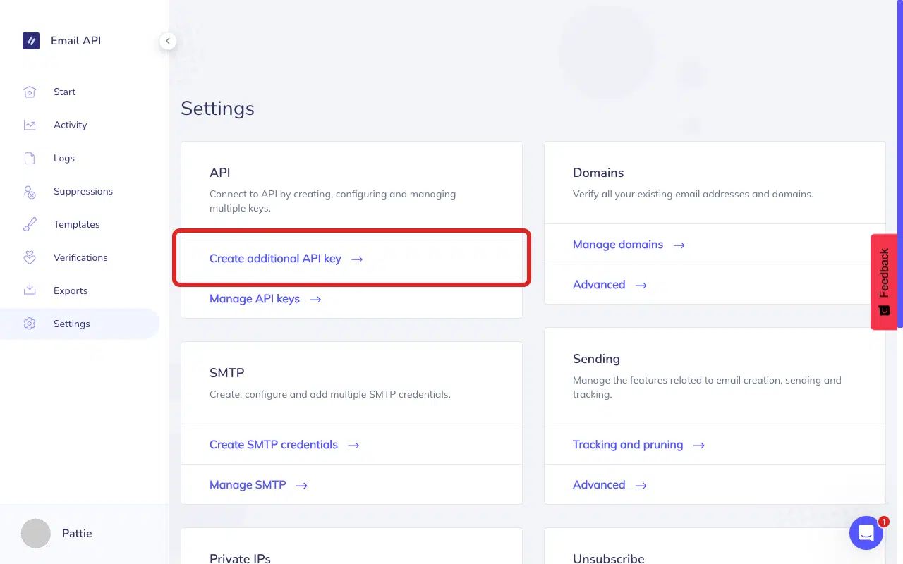 Click Create additional API key