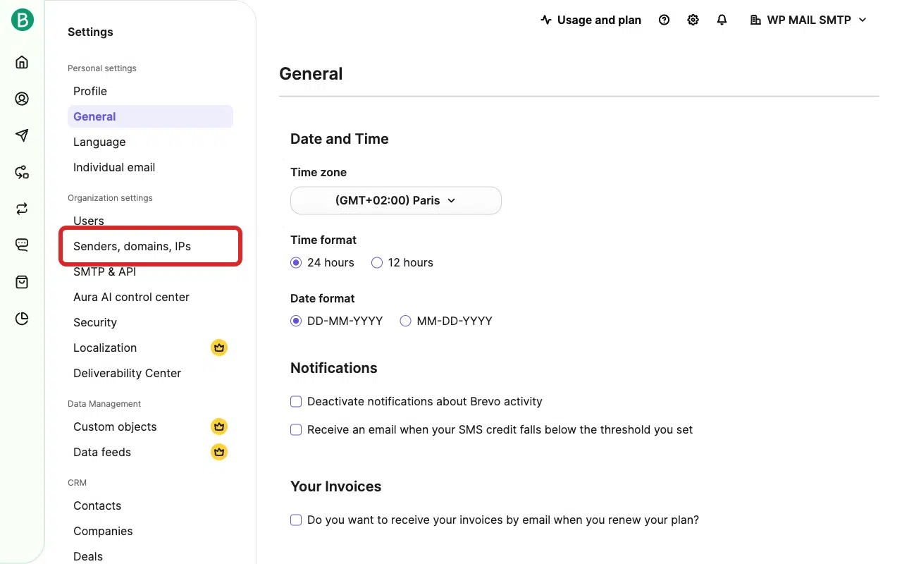 Click Senders, domains, IPs in the left sidebar