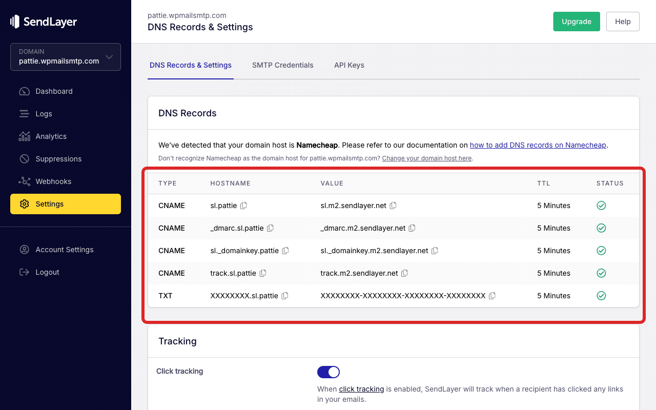 Ver a tabela de registos DNS com indicadores de estado