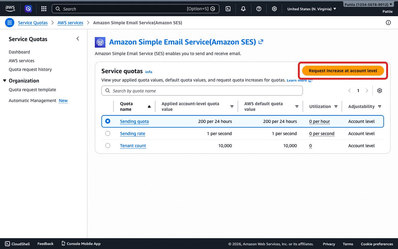 Haz clic en «Solicitar aumento» en la cuenta